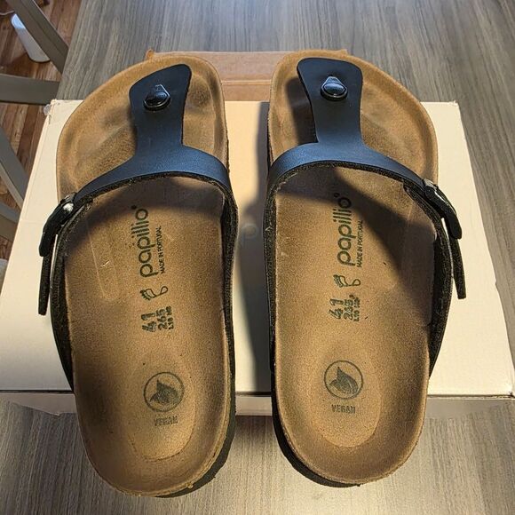 Birkenstocks Gizeh Grooved Black and Tan Platform Sandals Size 41 - Picture 10 of 16